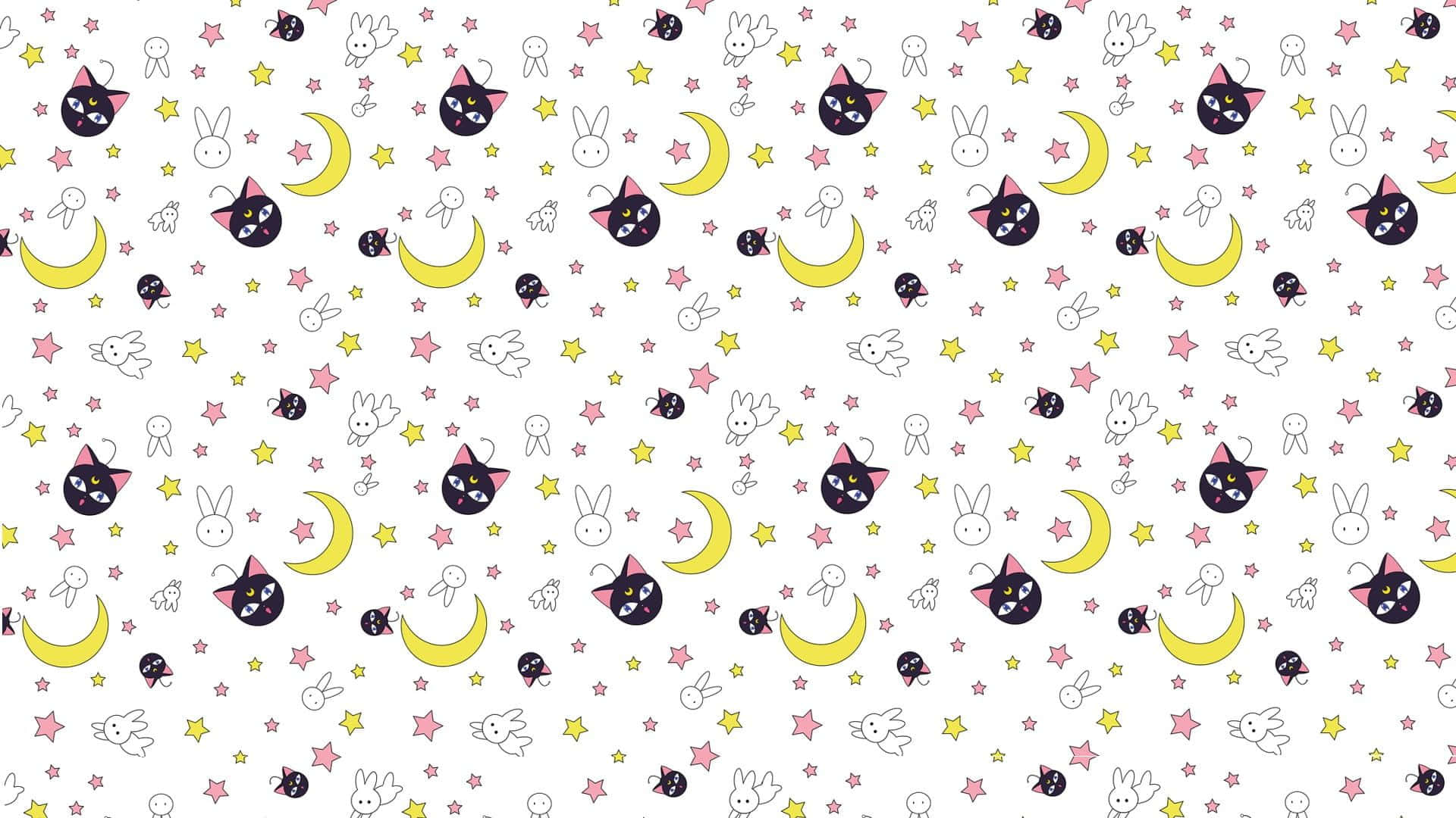 Sailor Moon, black cat faces, yellow crescent moons, Full HD Desktop Wallpaper