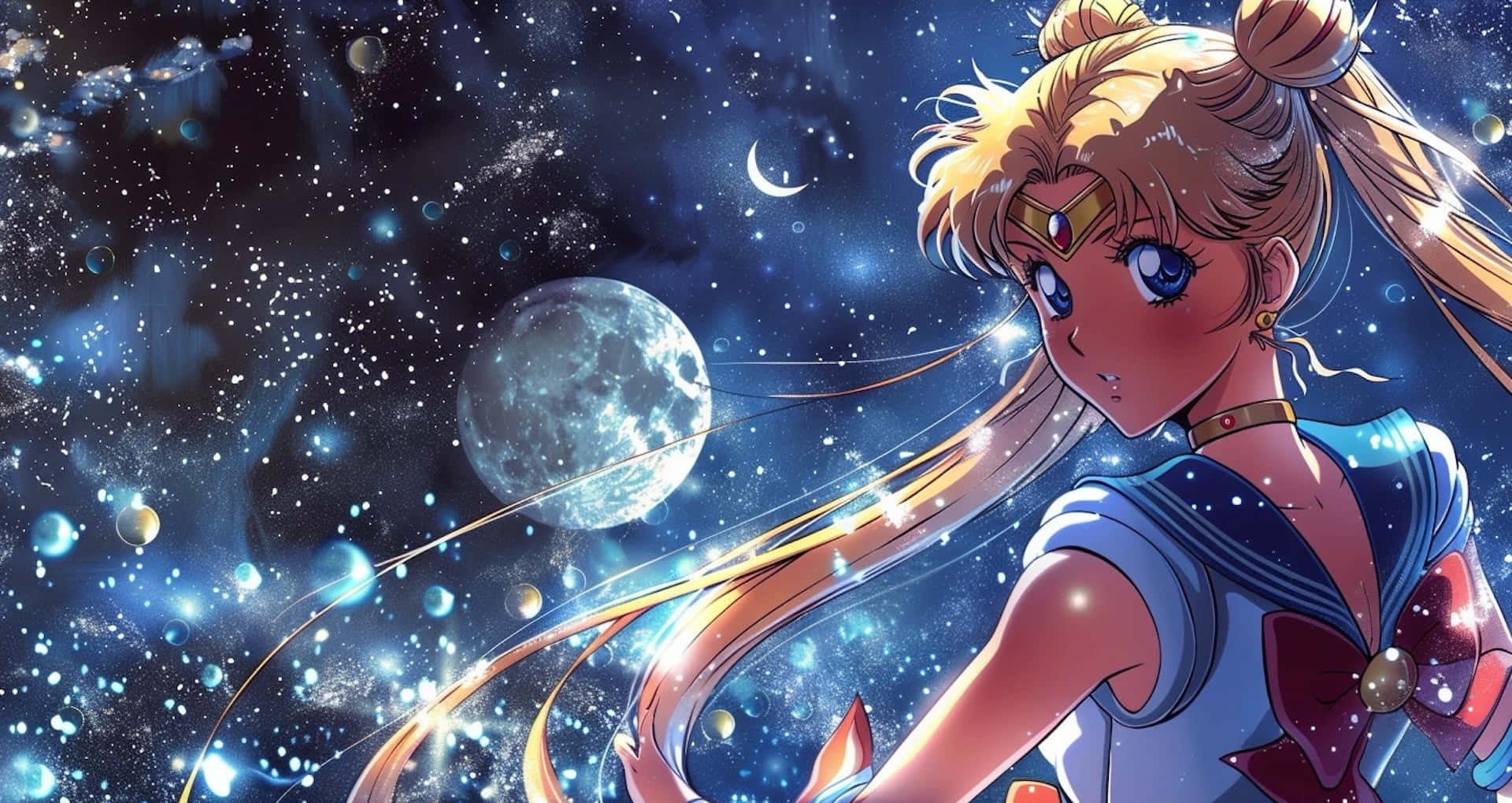 Sailor Moon Cosmic Backdrop, anime girl, golden hair, Full HD Desktop Wallpaper