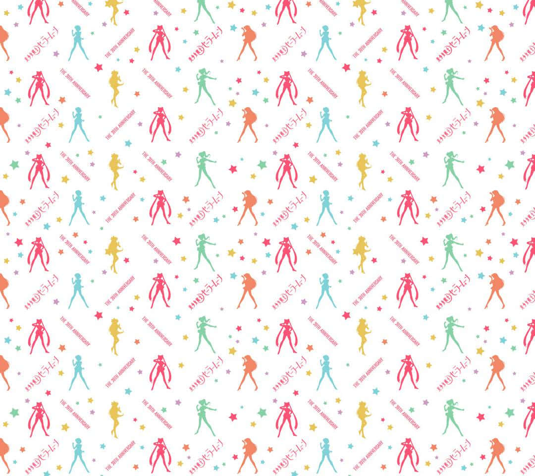 Sailor Moon, rainbow-embroidered, pink background, SD Desktop Wallpaper