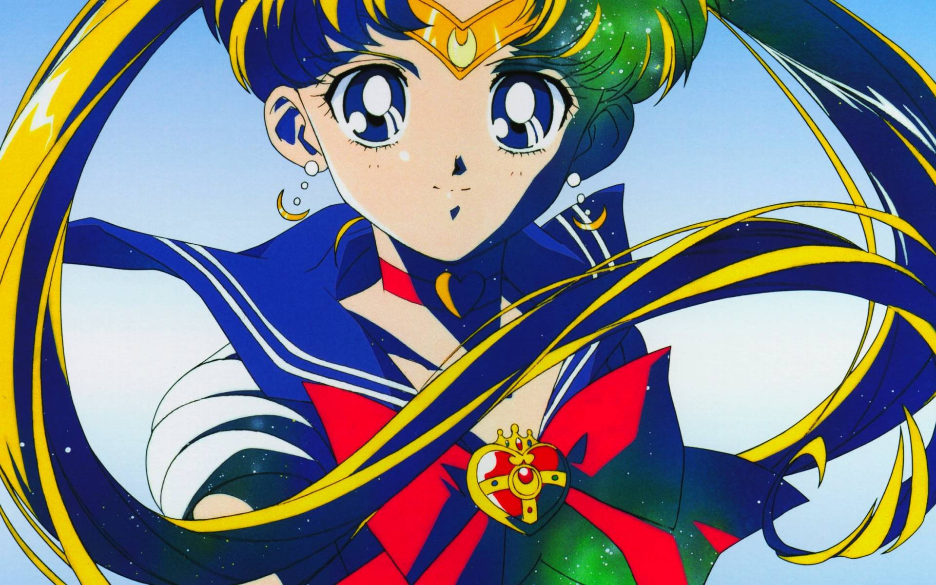 Sailor Moon, blue eyes, flowing yellow hair, Full HD Desktop Wallpaper