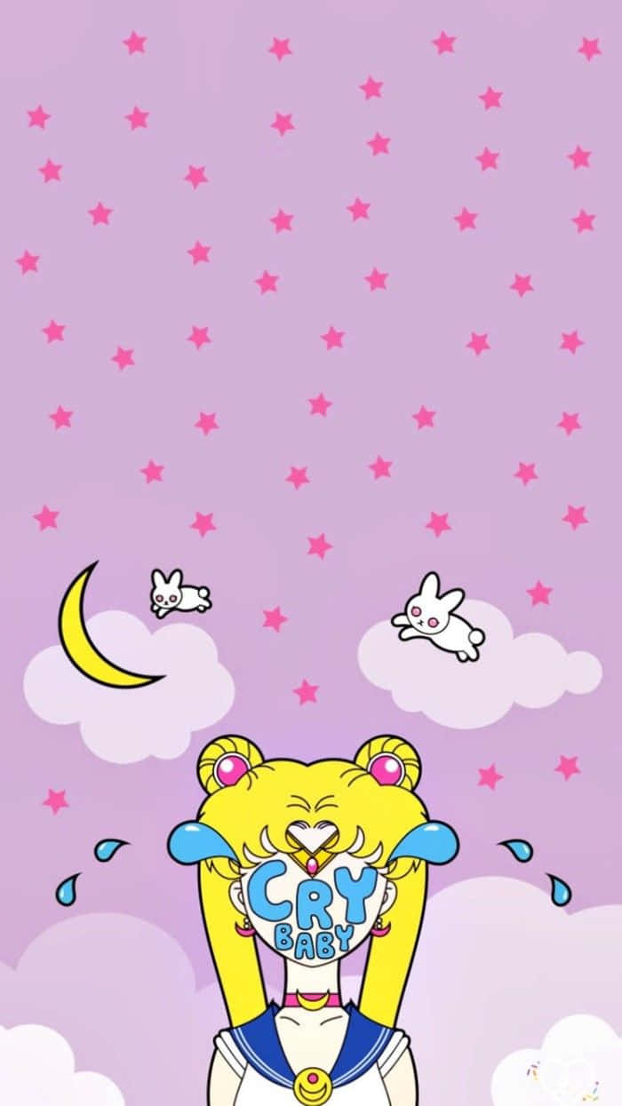 Sailor Moon, cartoon sailor moon character, pink starry sky, SD Phone Wallpaper