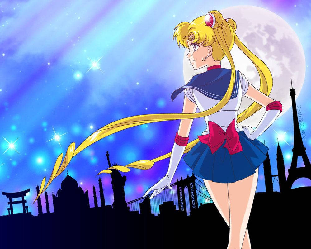 Sailor Moon, starry night sky, full moon, SD Desktop Wallpaper