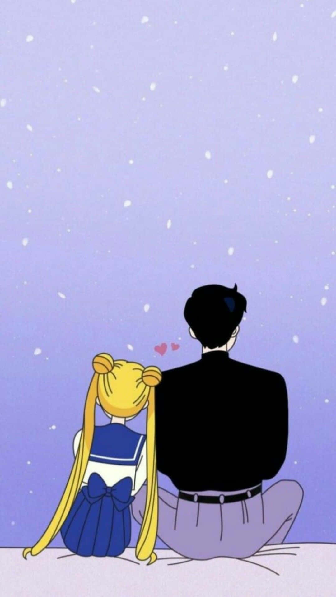 Sailor Moon, purple sky, falling snow, Full HD Phone Wallpaper