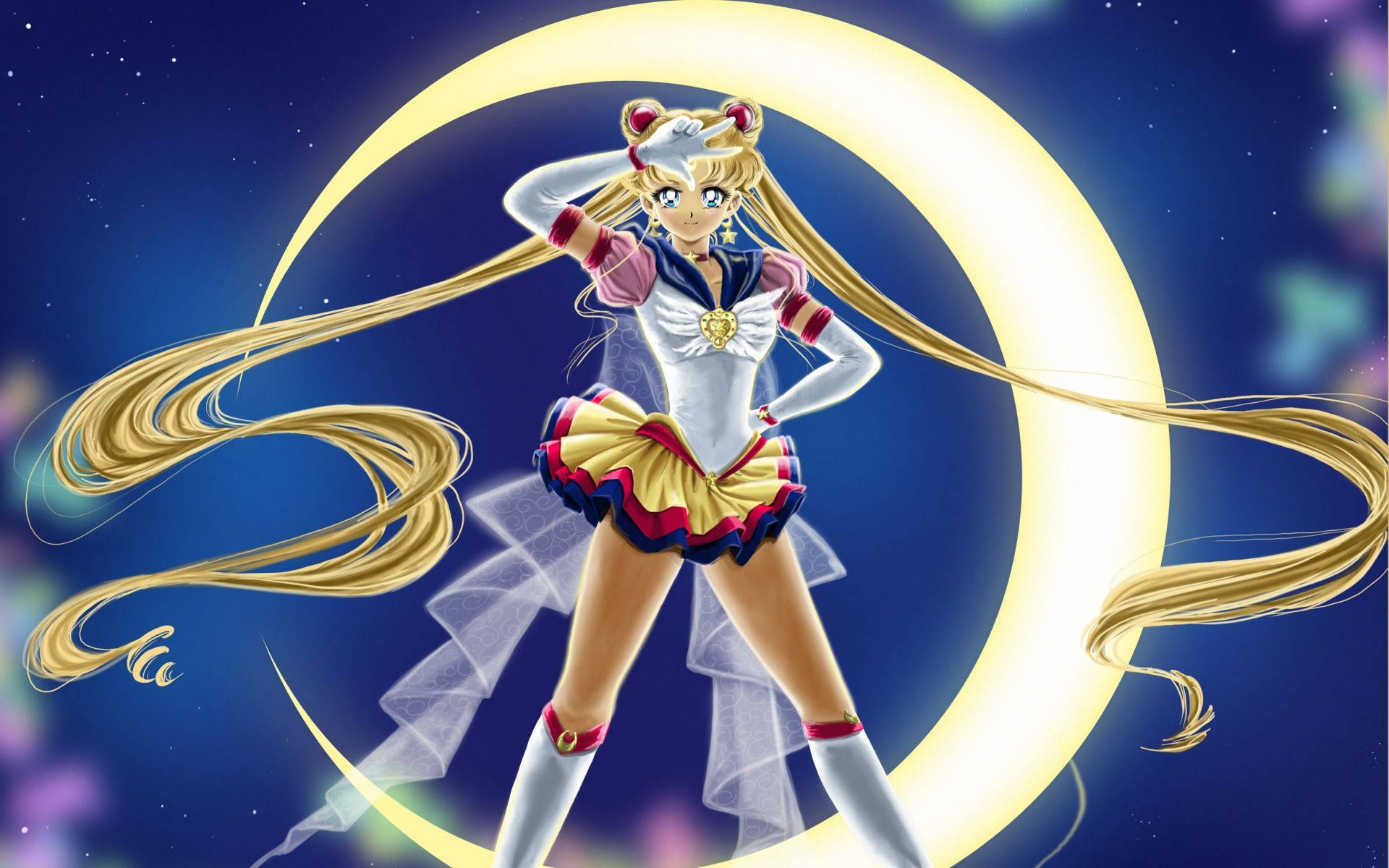Sailor Moon, crescent moon, golden hair, Full HD Desktop Wallpaper