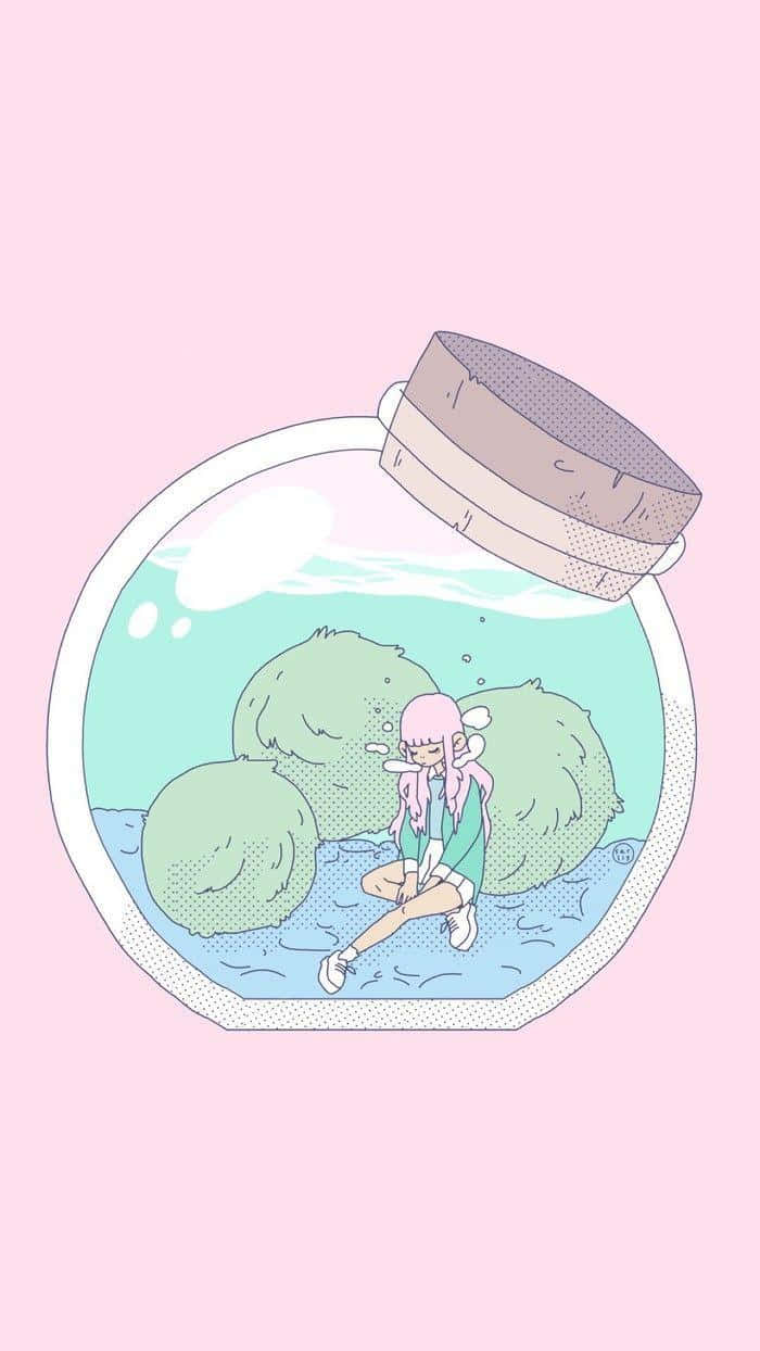 pastel sailor moon, pink-haired girl, glass jar, SD Phone Wallpaper