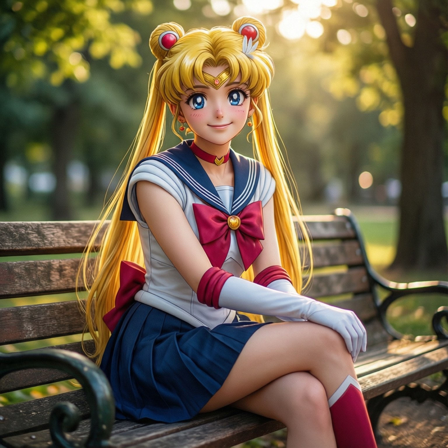 Sailor Moon, school uniform, sunny park, HD Desktop Wallpaper