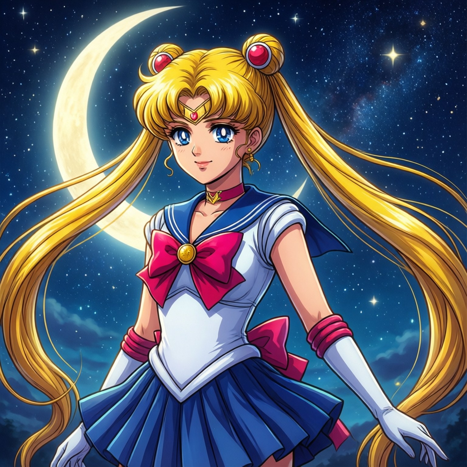 Sailor Moon, crescent moon, starry sky, HD Desktop Wallpaper