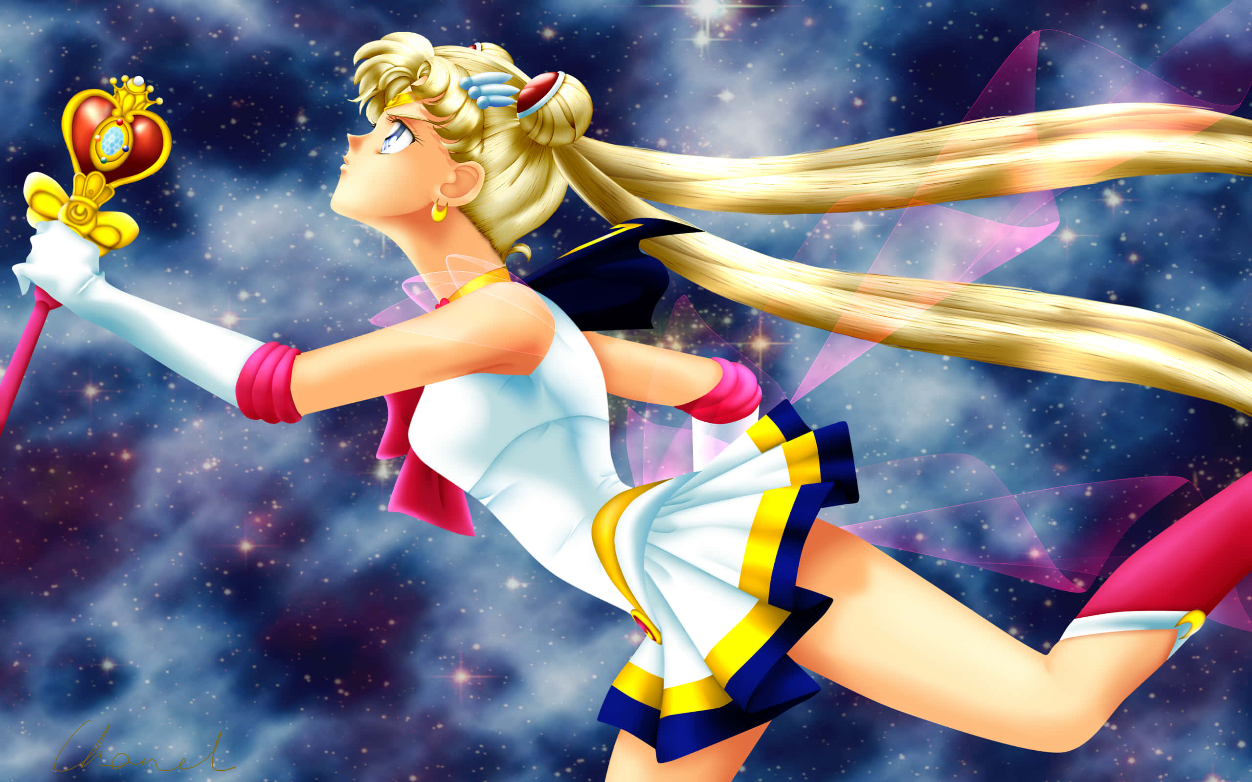Galaxy Sailor Moon, Sailor Moon, starry cosmic sky, 2K Desktop Wallpaper