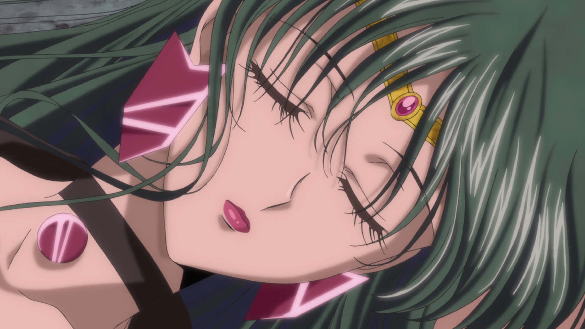 Sailor Pluto, green hair, pink accessories, Full HD Desktop Wallpaper