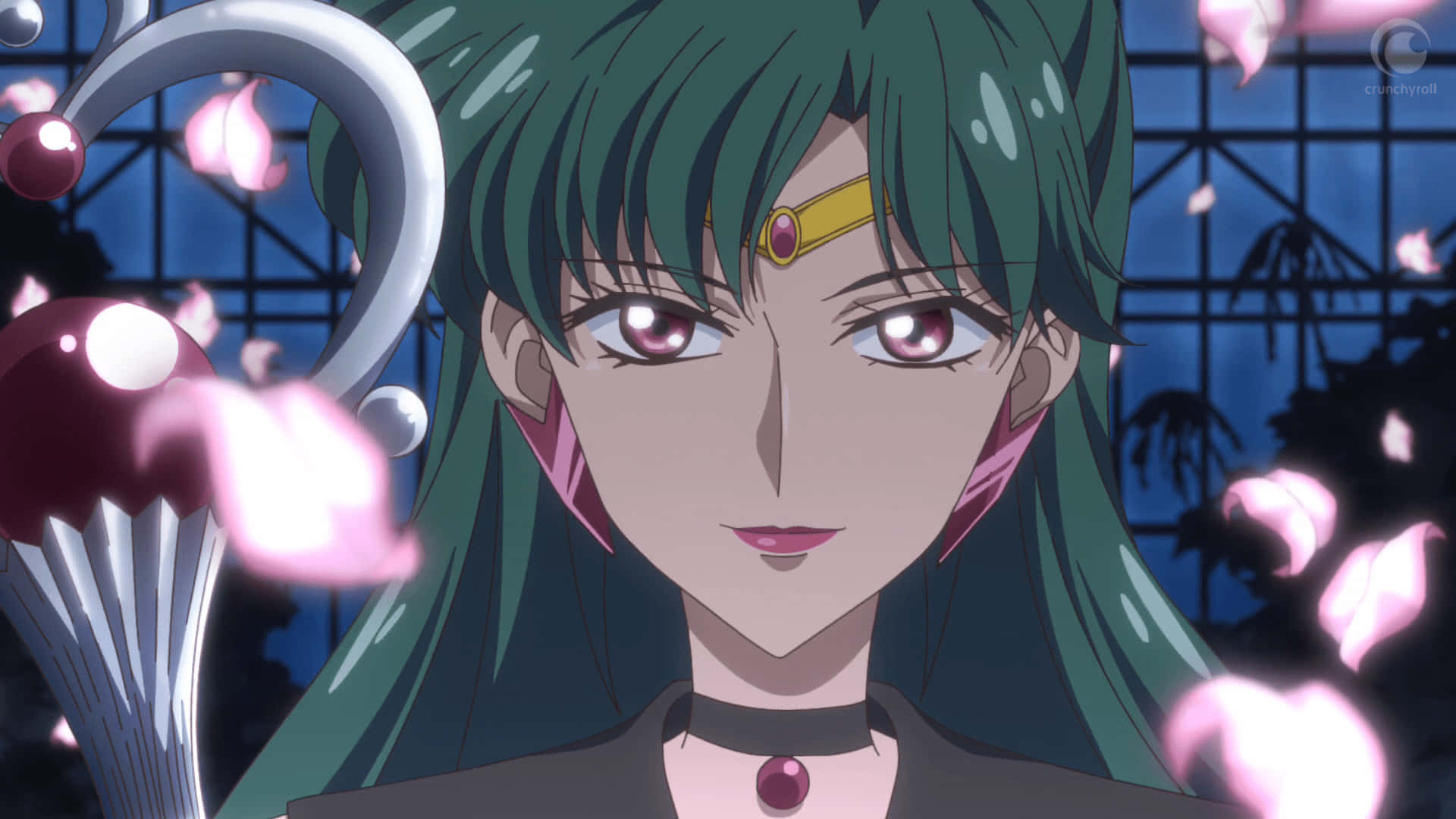 Sailor Pluto, green-haired, pink eyes, Full HD Desktop Wallpaper