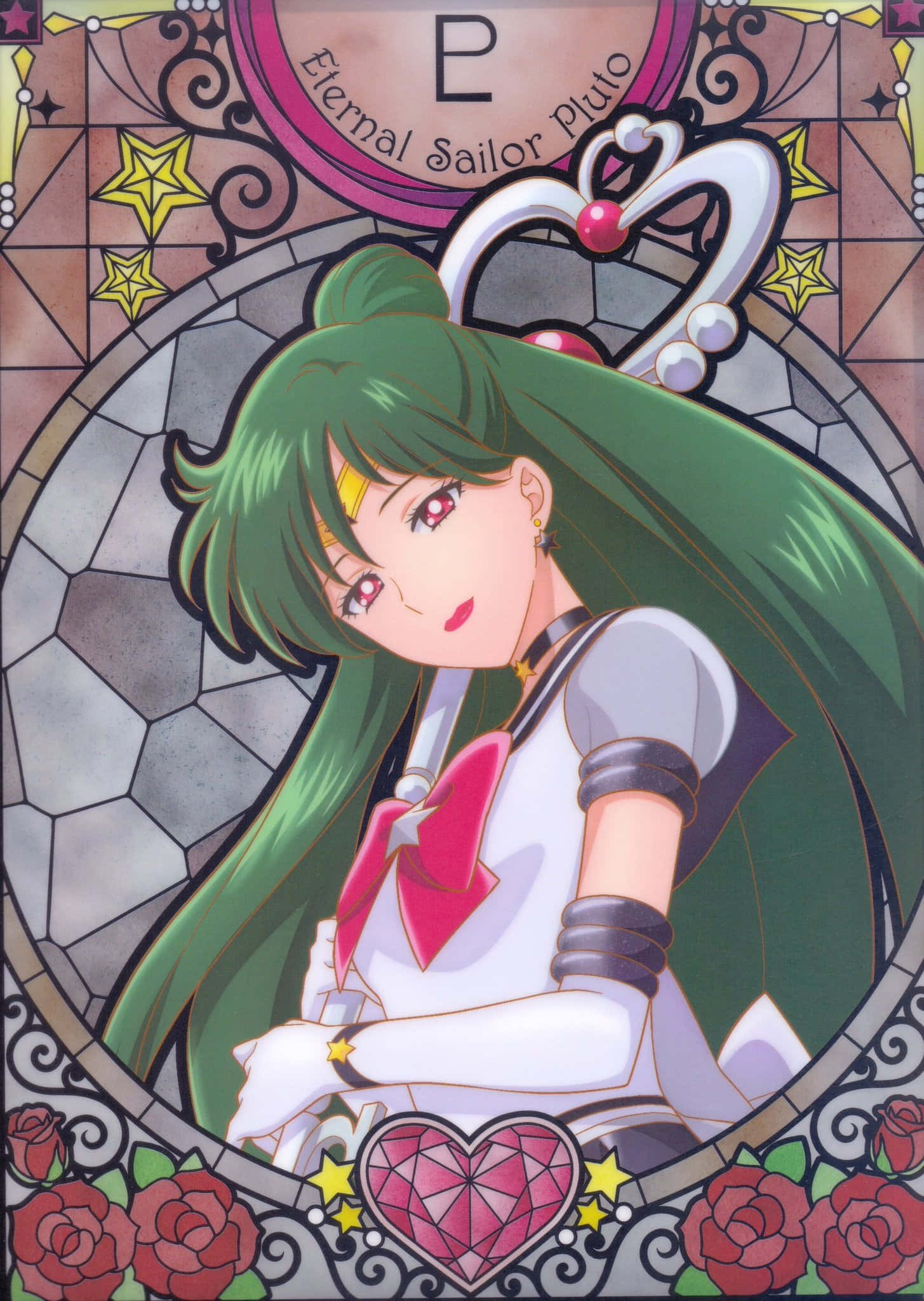 Sailor Pluto, green hair, red eyes, Full HD Phone Wallpaper