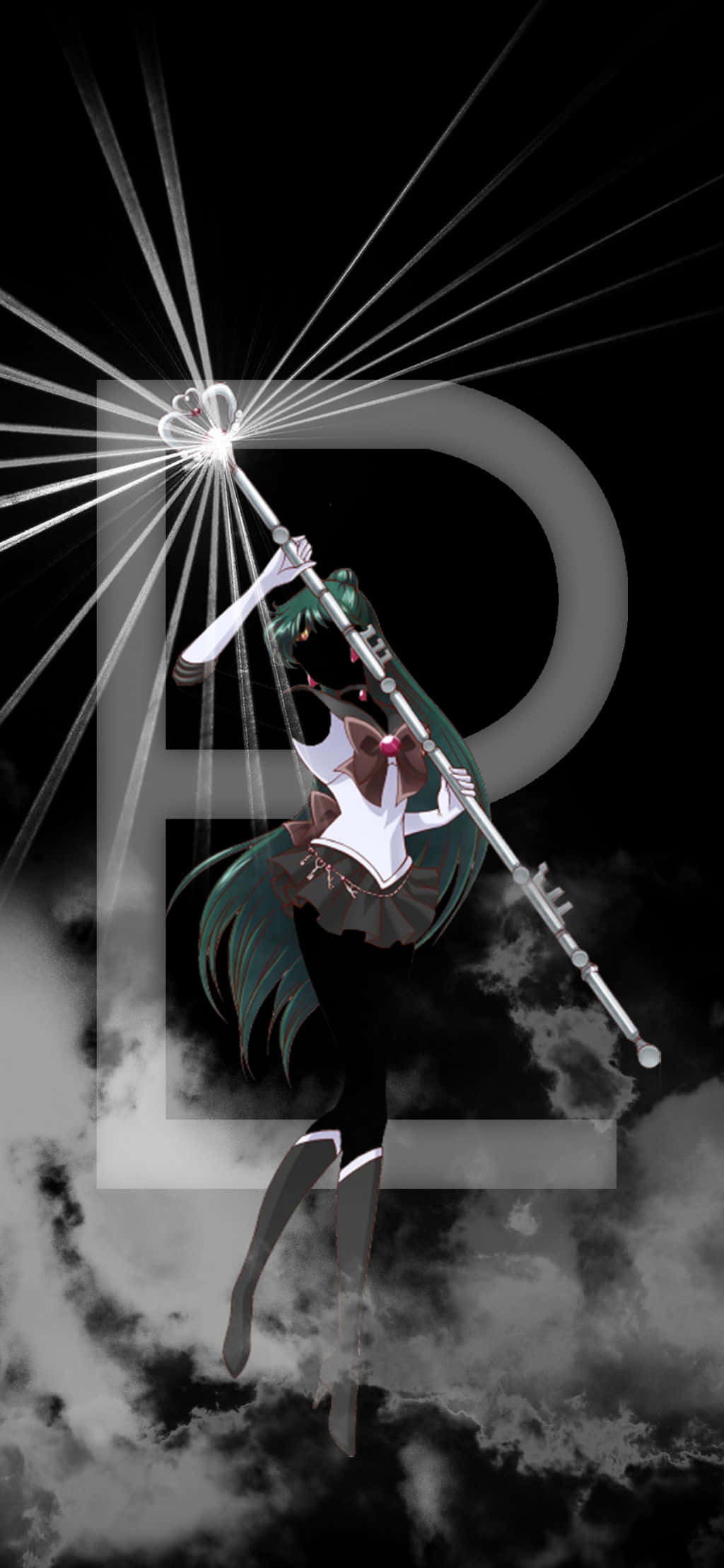 Sailor Pluto, green hair, glowing staff, Full HD Phone Wallpaper