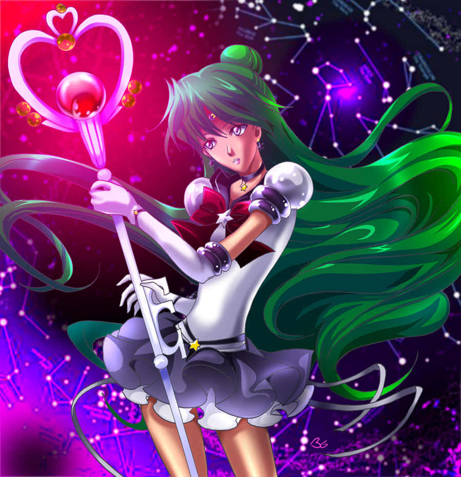 Sailor Pluto, green-haired, sailor uniform, SD Phone Wallpaper
