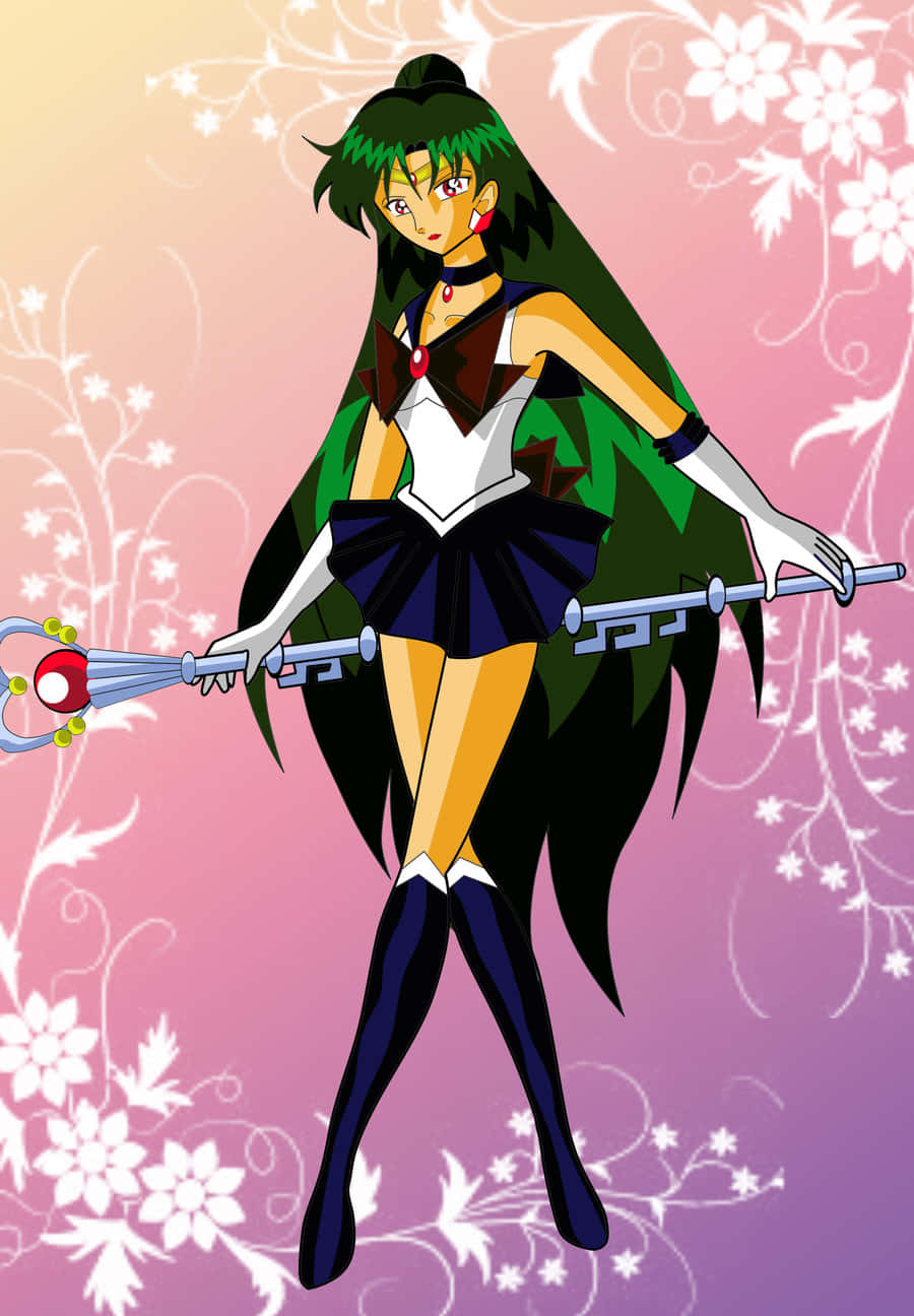 Sailor Pluto, staff, pink gradient background, HD Phone Wallpaper