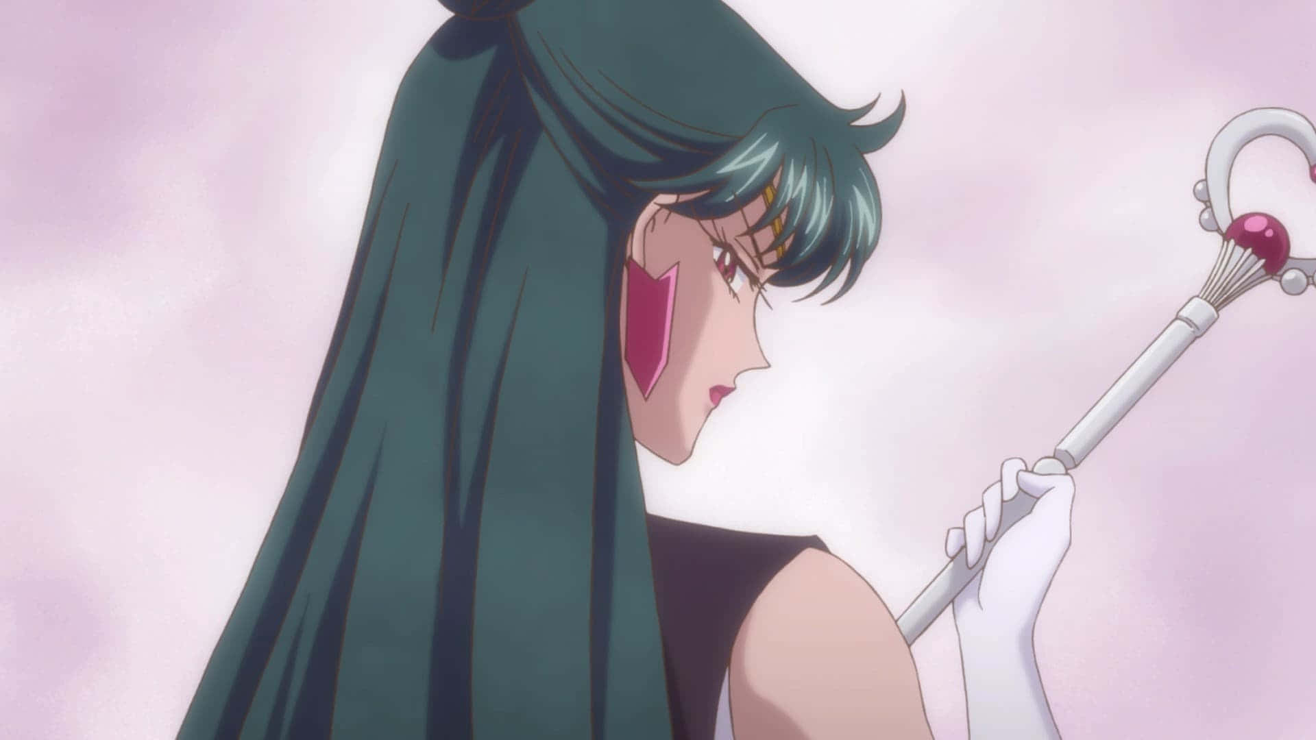 Sailor Pluto, teal hair, pink earrings, Full HD Desktop Wallpaper