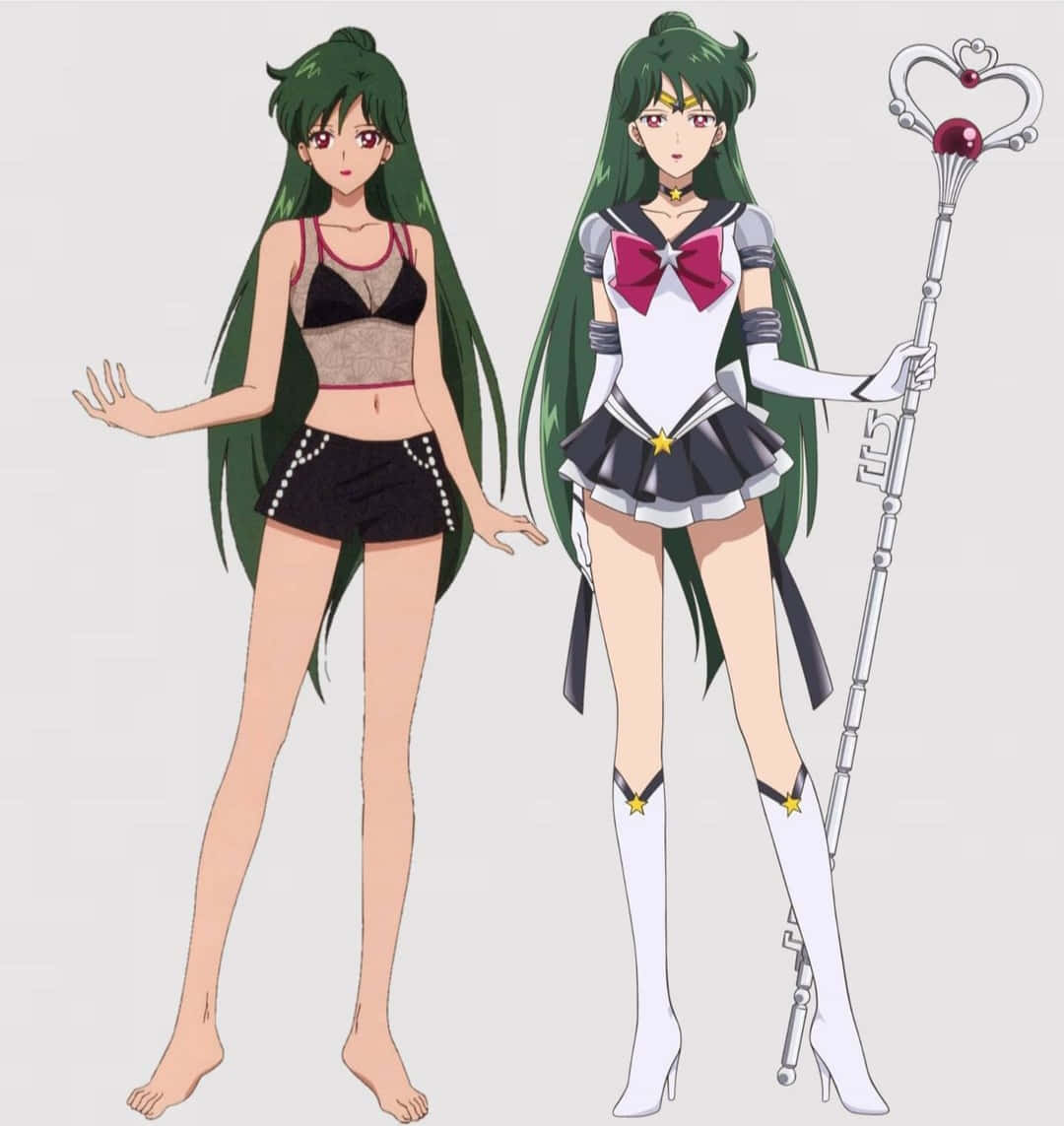 Sailor Pluto, long green hair, casual outfit, SD Phone Wallpaper