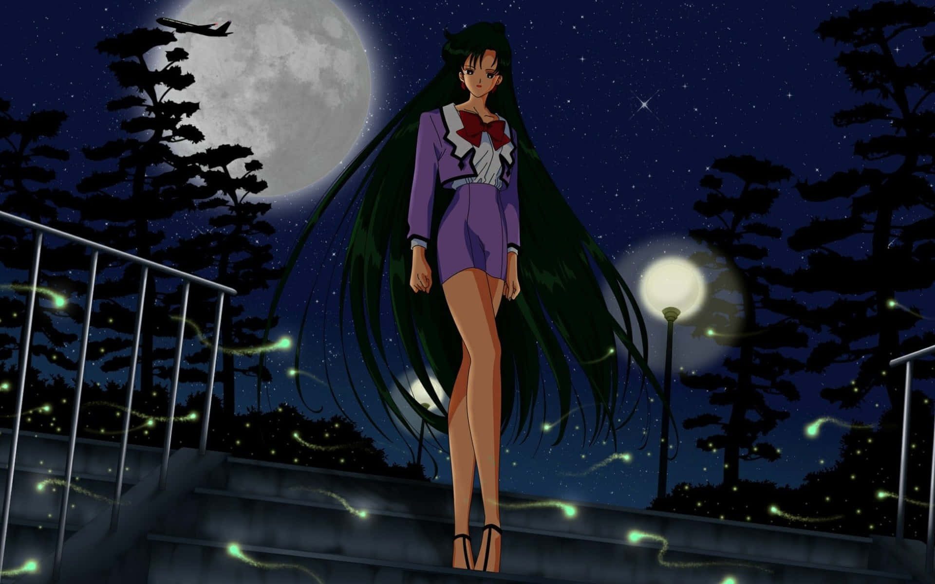 Sailor Pluto, purple school uniform, full moon, Full HD Desktop Wallpaper