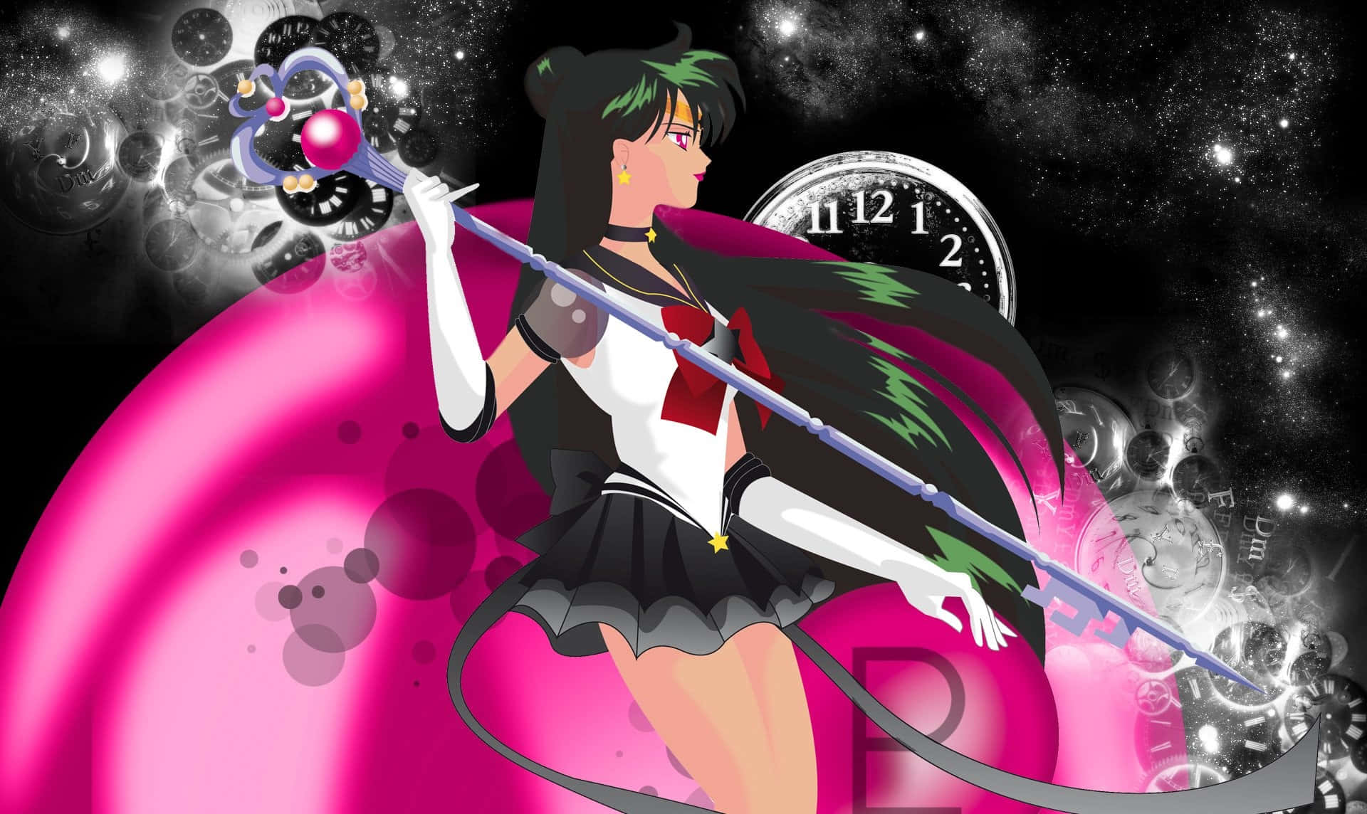 Sailor Pluto, sailor uniform, glowing staff, Full HD Desktop Wallpaper
