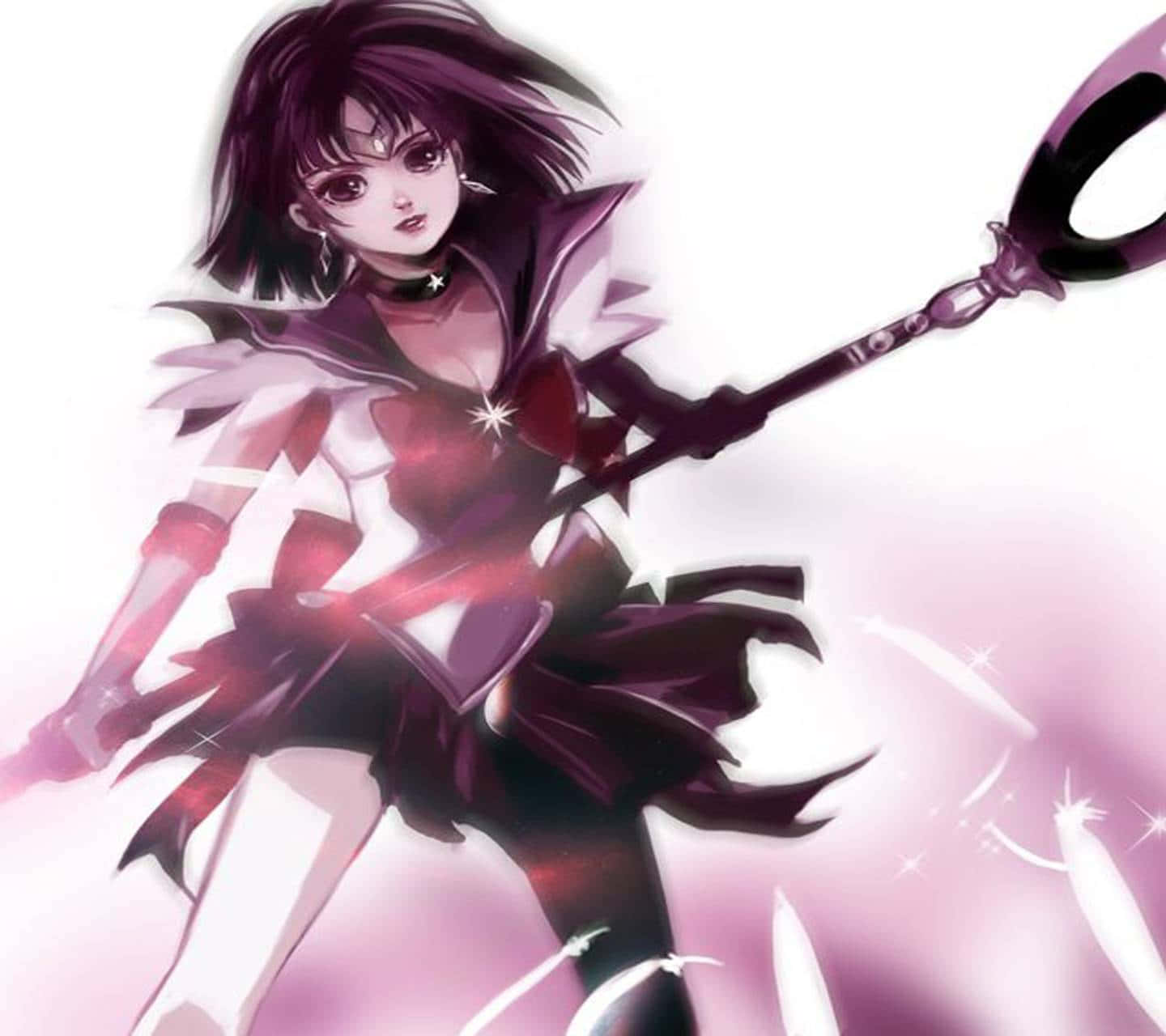 Sailor Saturn, dark sailor uniform, glowing staff, HD Desktop Wallpaper