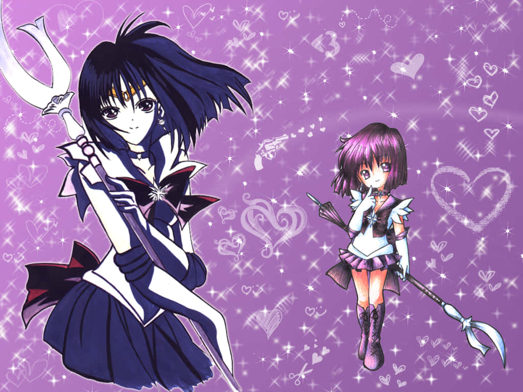 Sailor Saturn, magical uniforms, staffs, SD Desktop Wallpaper