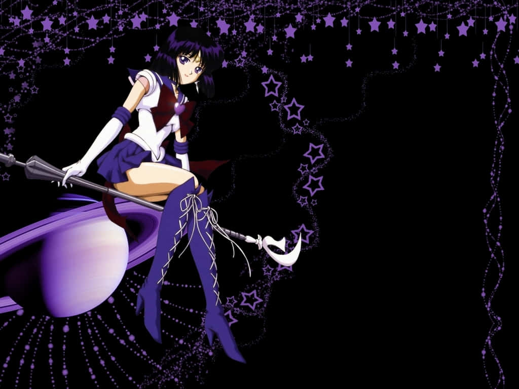Sailor Saturn, purple and white sailor outfit, glowing purple planet, SD Desktop Wallpaper