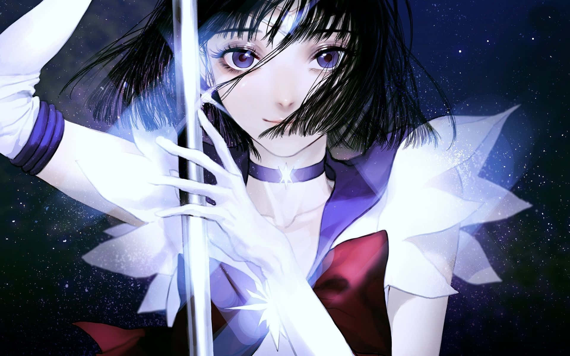 Sailor Saturn, purple eyes, black hair, Full HD Desktop Wallpaper