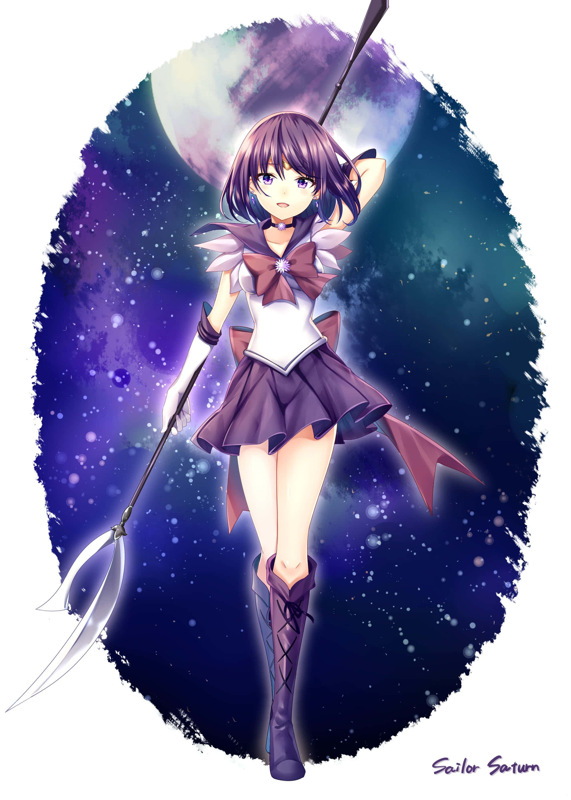 Sailor Saturn, scythe, cosmic backdrop, 2K Phone Wallpaper