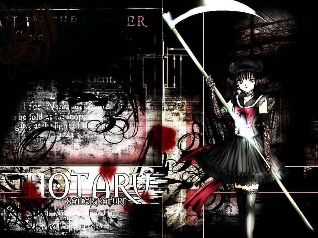 Sailor Saturn, purple hair, scythe, SD Desktop Wallpaper