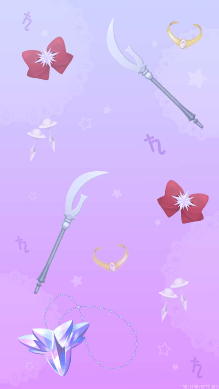 Sailor Saturn, anime-style magical weapons, purple gradient background, HD Phone Wallpaper