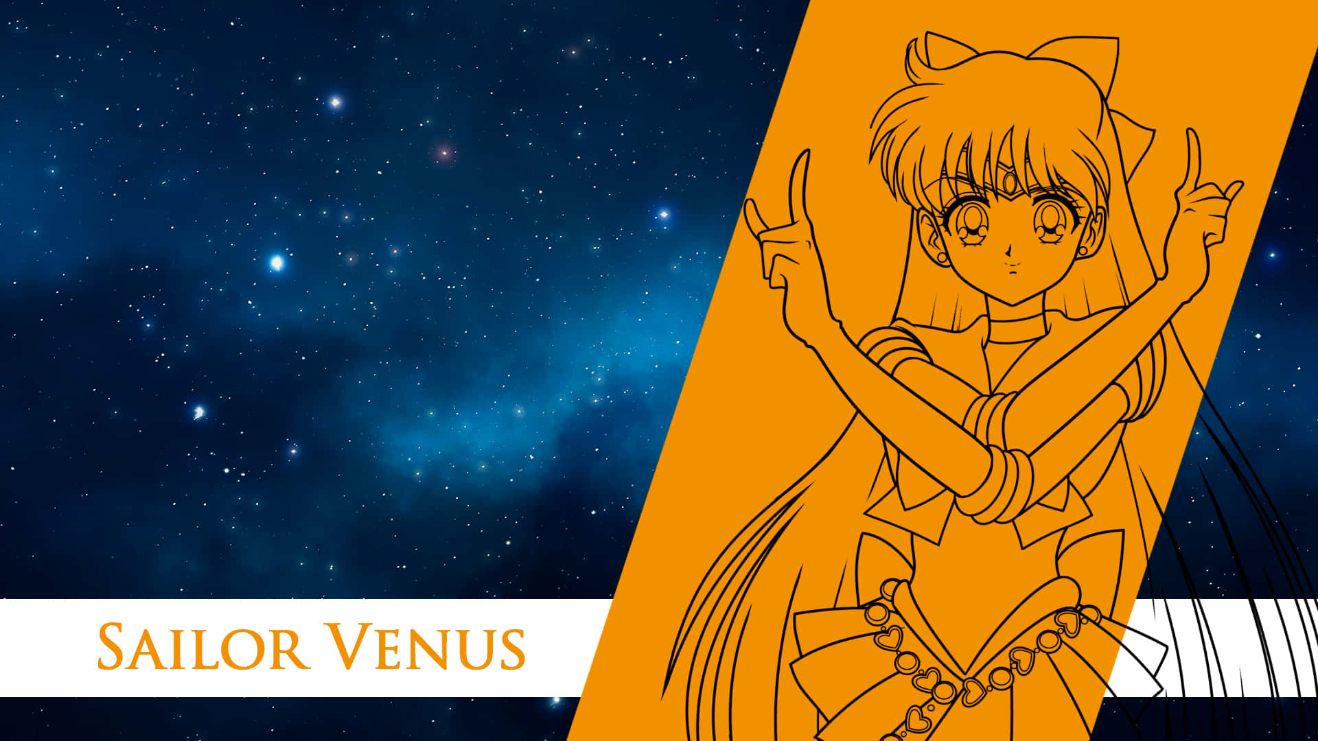 Sailor Venus, orange outline, starry cosmic backdrop, Full HD Desktop Wallpaper