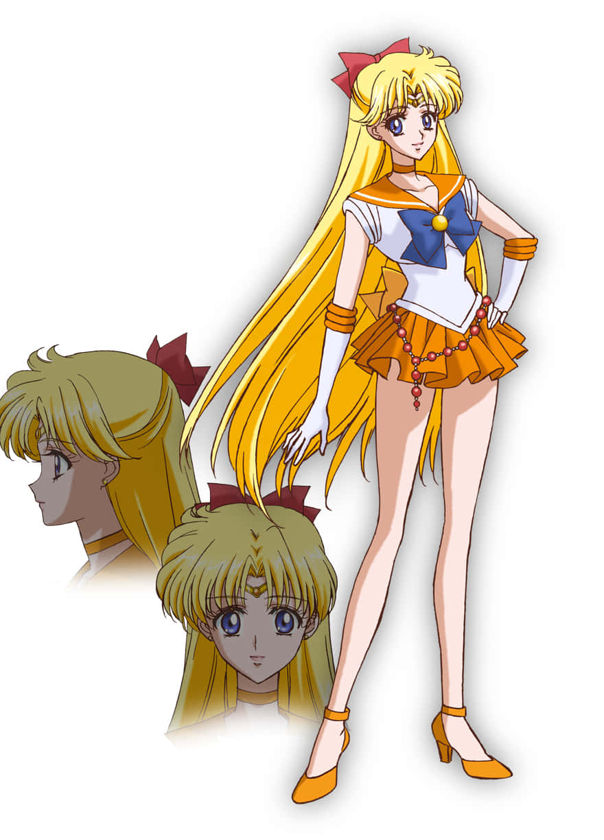 Sailor Venus, orange and white sailor uniform, long blonde hair, SD Phone Wallpaper