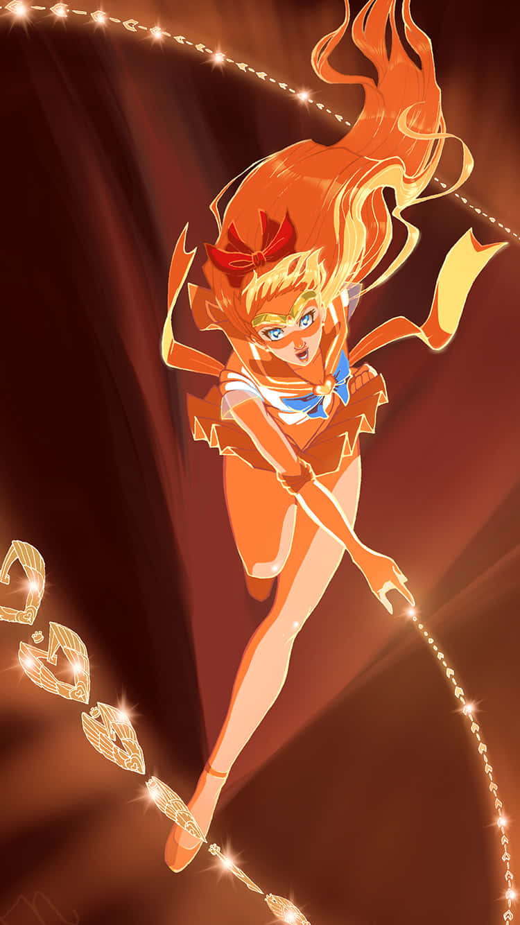 Sailor Venus, fiery orange hair, glowing chain weapon, HD Phone Wallpaper