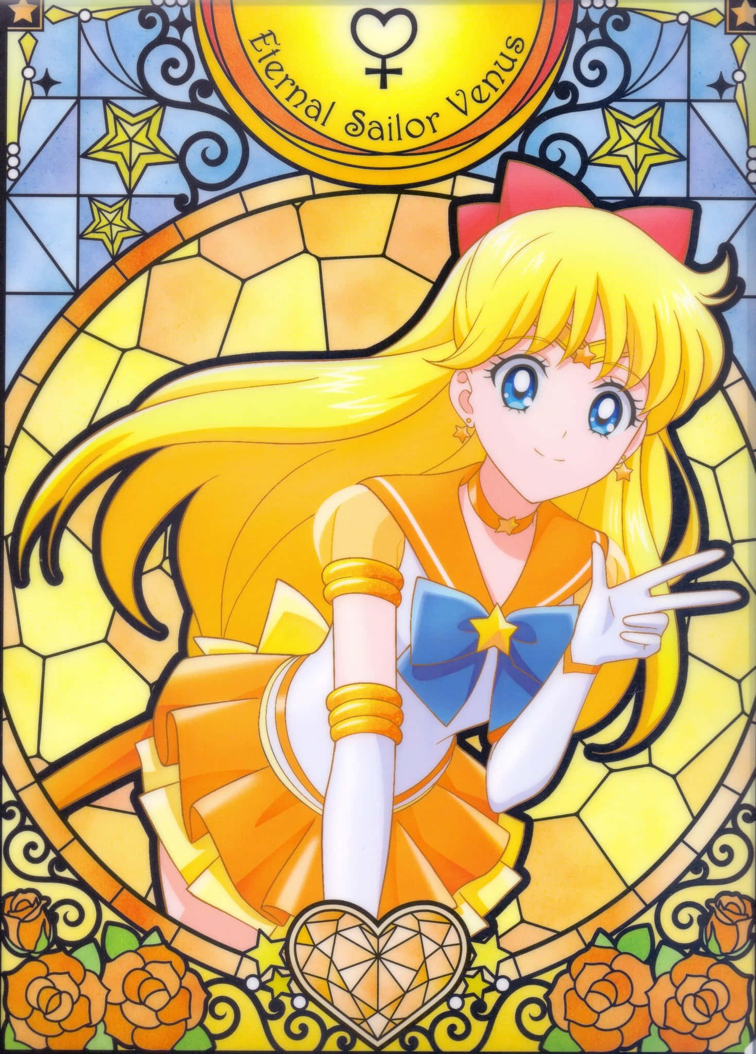 Sailor Venus, orange sailor uniform, stained glass window, Full HD Phone Wallpaper