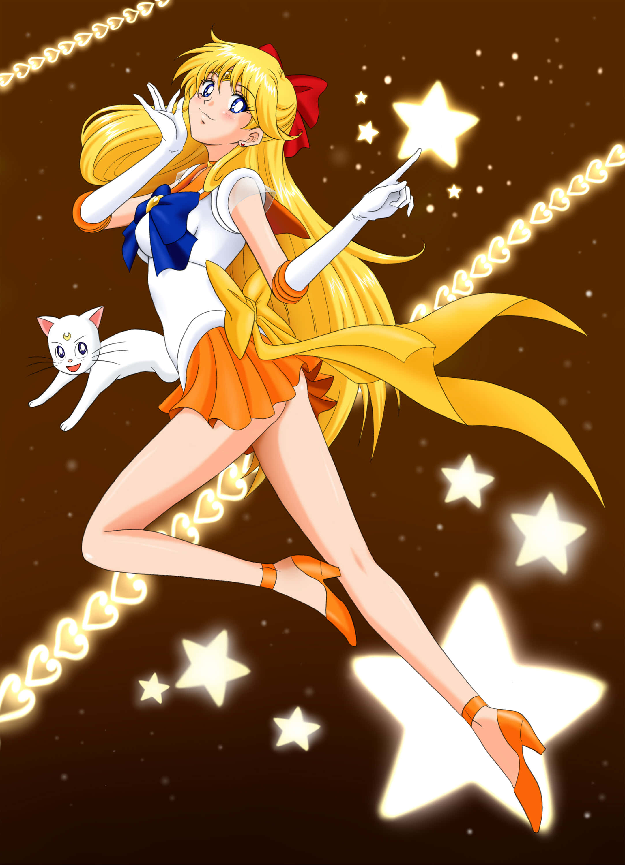 Sailor Venus, golden hair, white and orange sailor outfit, 2K Phone Wallpaper