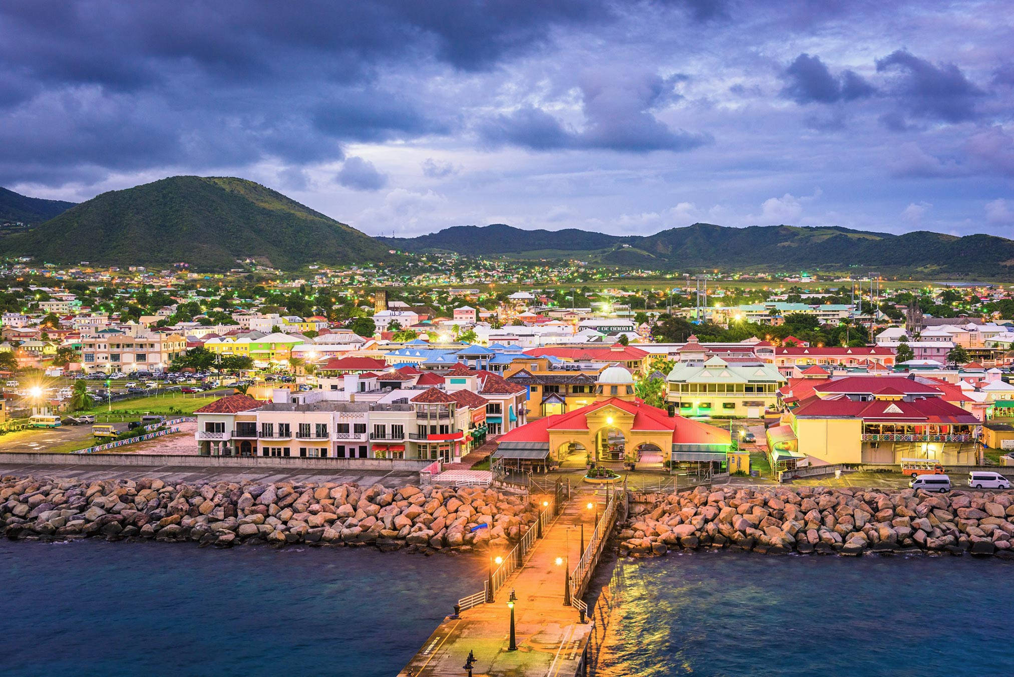 Saint Kitts, coastal town, dusk, Full HD Desktop Wallpaper