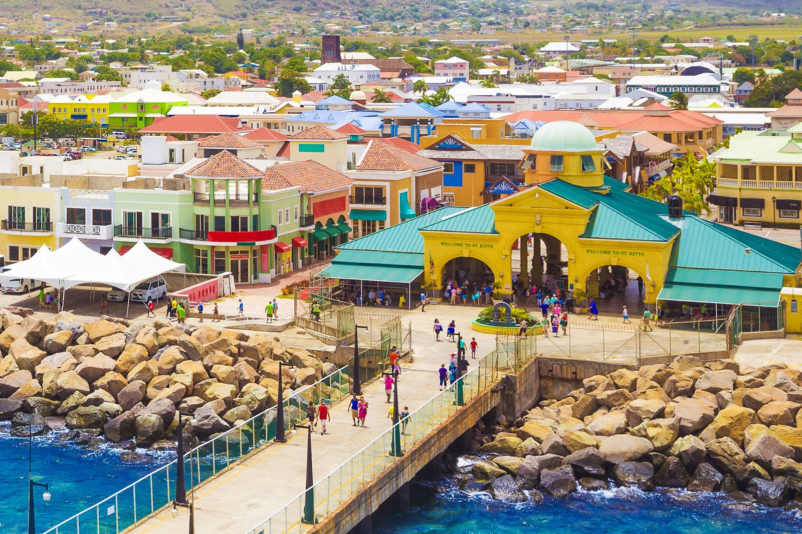 Saint Kitts And Nevis, coastal town, colorful buildings, HD Desktop Wallpaper