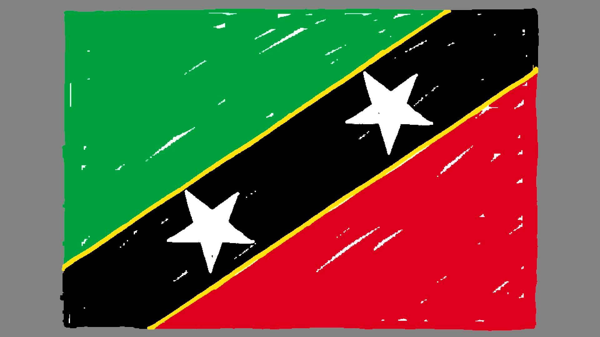 Saint Kitts and Nevis, green red black stripes, white stars, Full HD Desktop Wallpaper