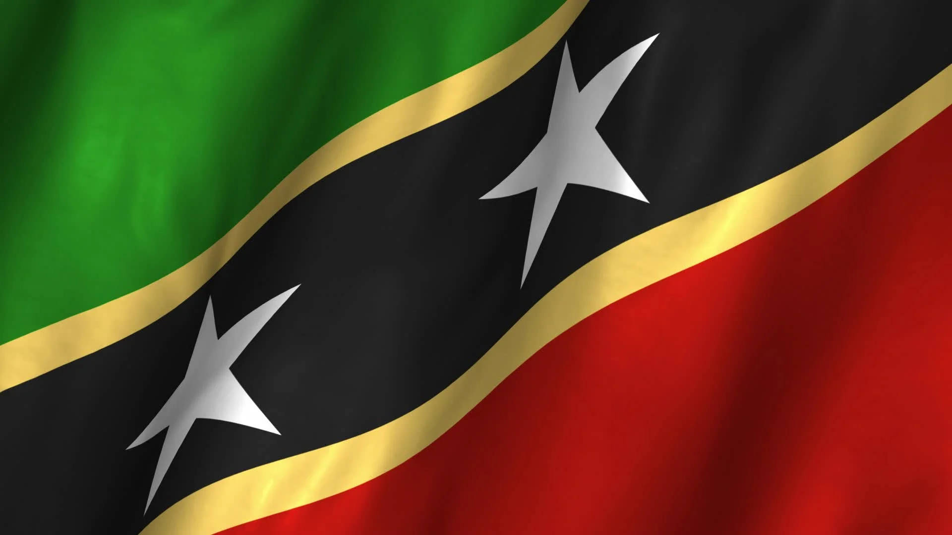 Saint Kitts and Nevis, wavy flag, green red black stripes, Full HD Desktop Wallpaper