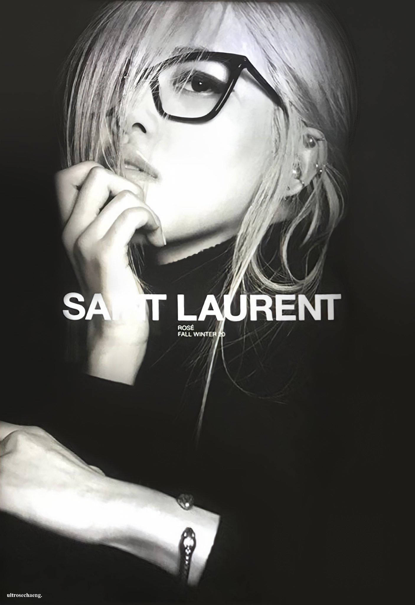 Saint Laurent, black and white portrait, woman with glasses, Full HD Phone Wallpaper
