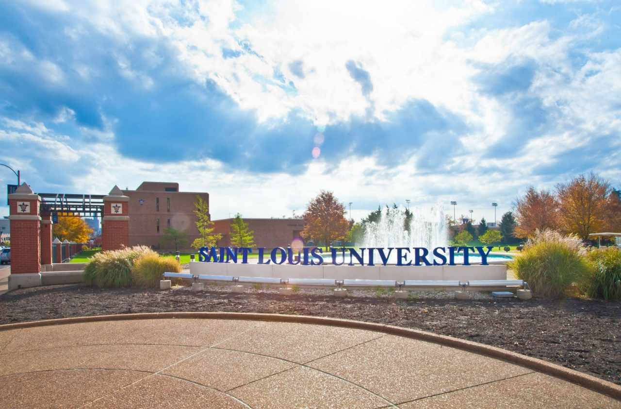 Saint Louis University, fountain, autumn trees, HD Desktop Wallpaper