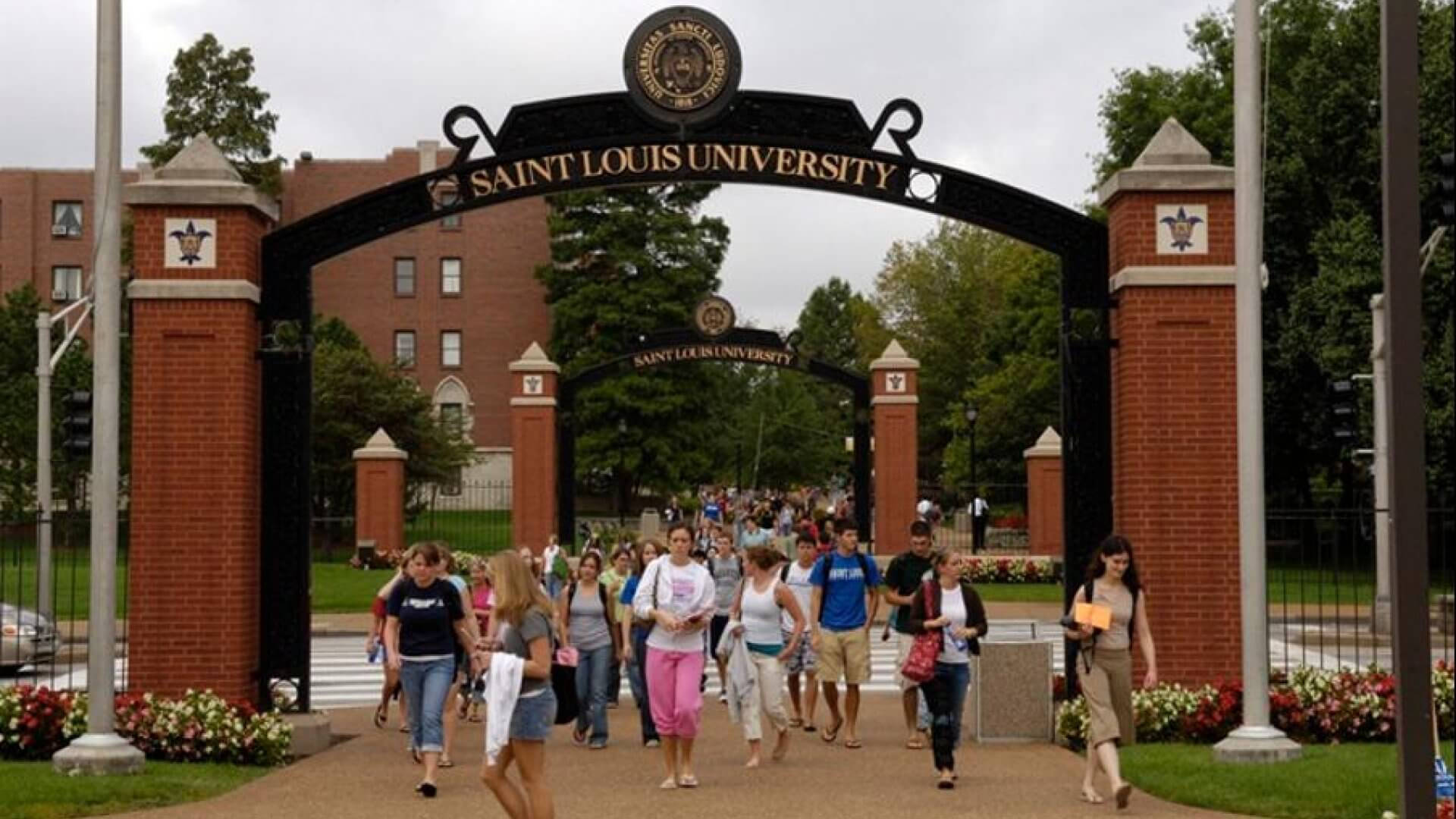 Saint Louis University, brick archway, cloudy day, Full HD Desktop Wallpaper