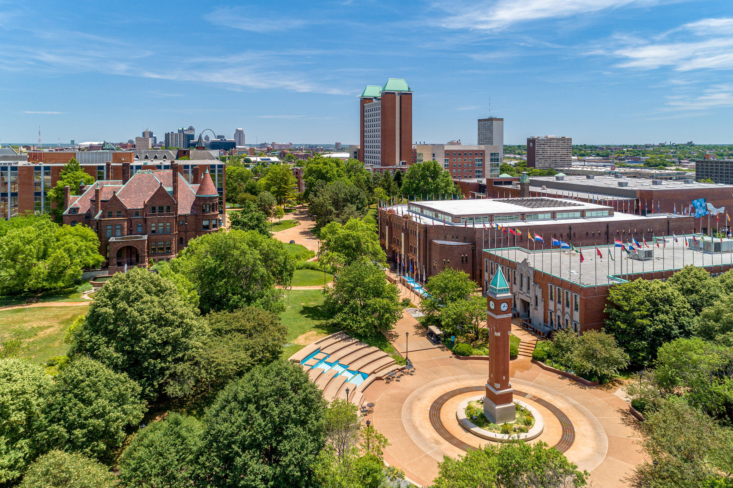 Saint Louis University, clock tower, red brick buildings, Full HD Desktop Wallpaper