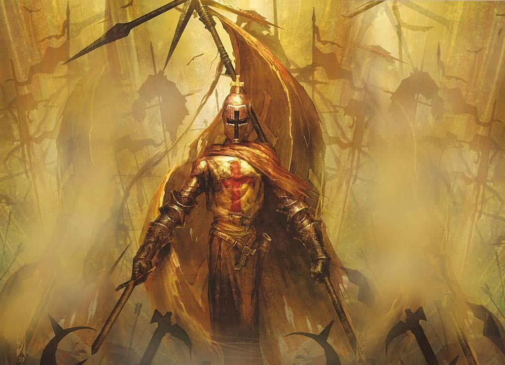 Saint Michael, golden armor, red cross, SD Desktop Wallpaper