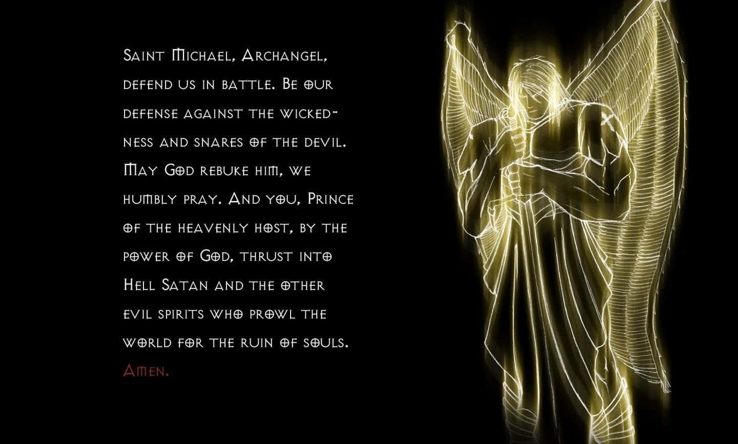 Saint Michael, glowing golden archangel statue, outstretched wings, HD Desktop Wallpaper