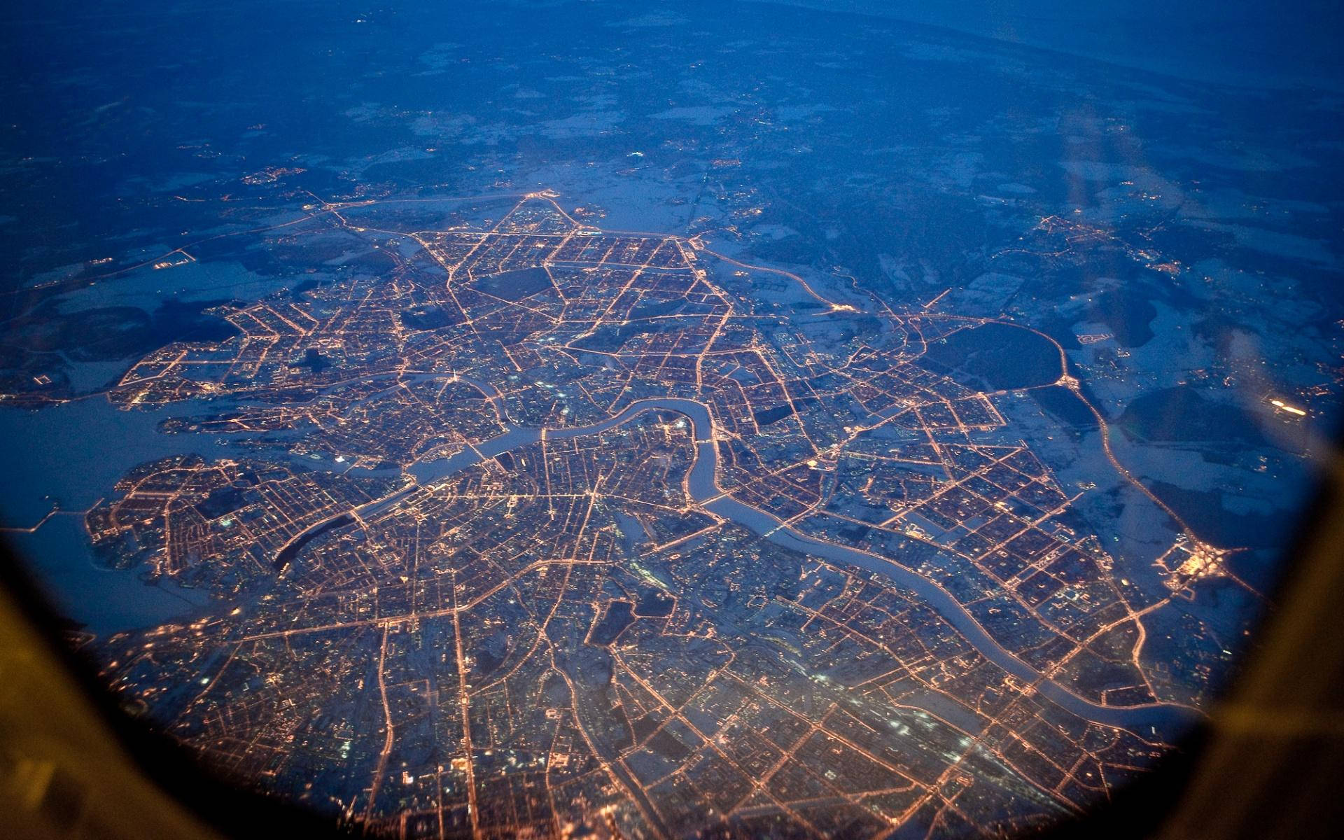 Saint Petersburg, city lights, aerial view, Full HD Desktop Wallpaper