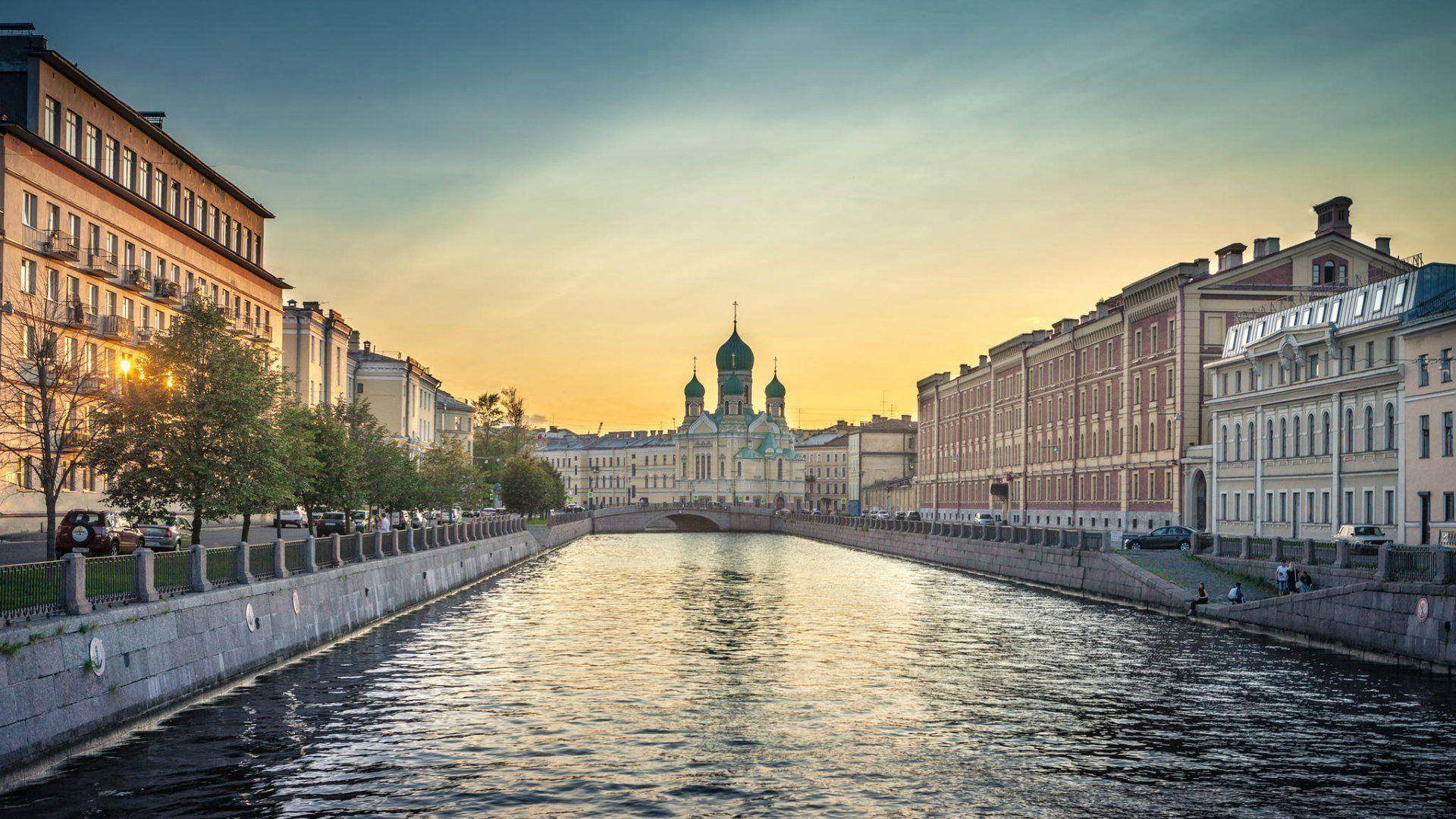 Saint Petersburg, river, sunset, Full HD Desktop Wallpaper