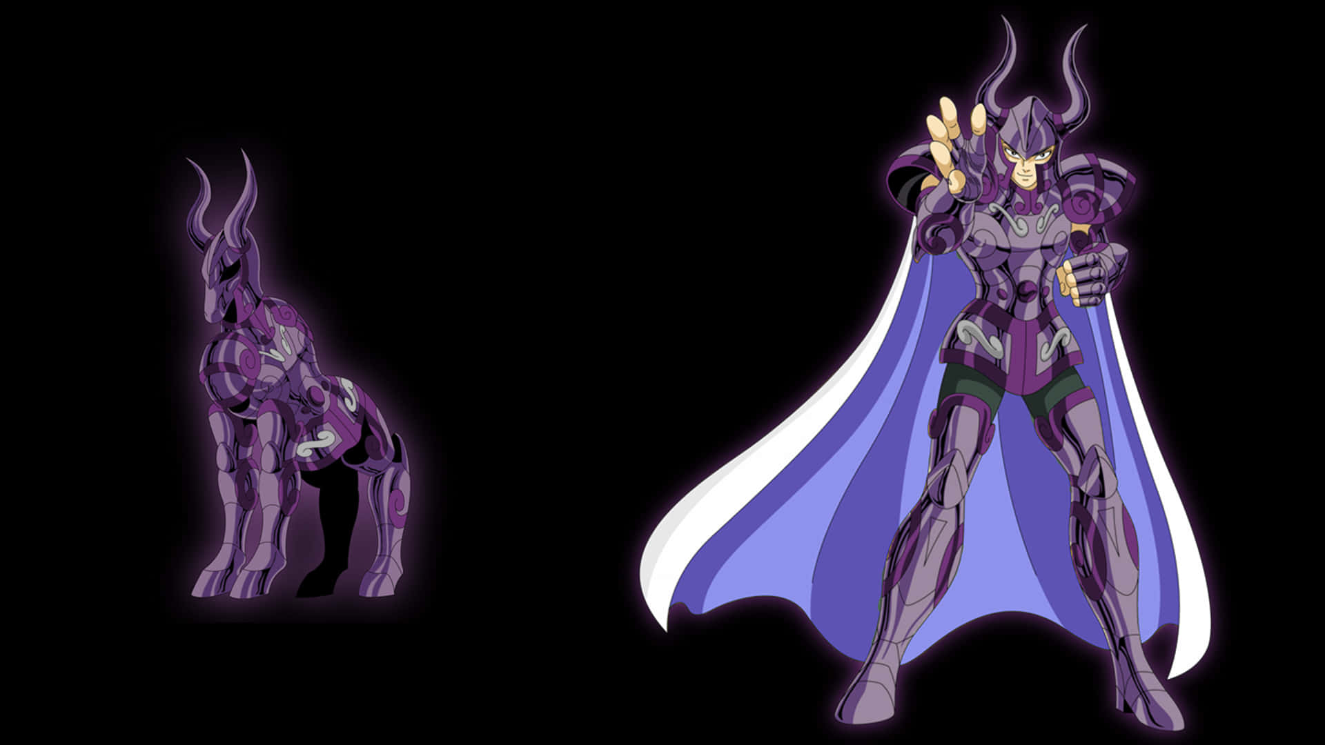 Capricorn Shura, battle armor, glowing purple, Full HD Desktop Wallpaper