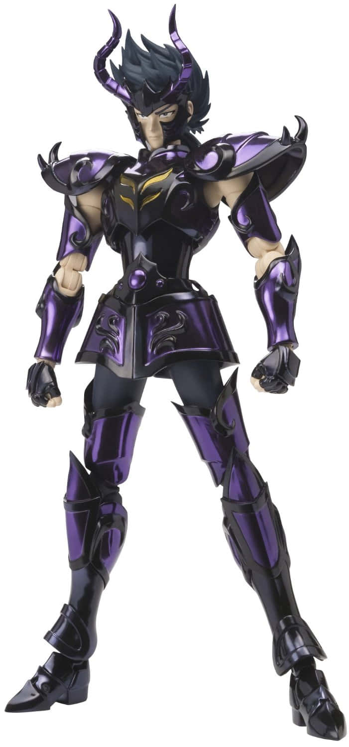 Capricorn Shura, purple and black armored action figure, spiky hair and horns, HD Phone Wallpaper