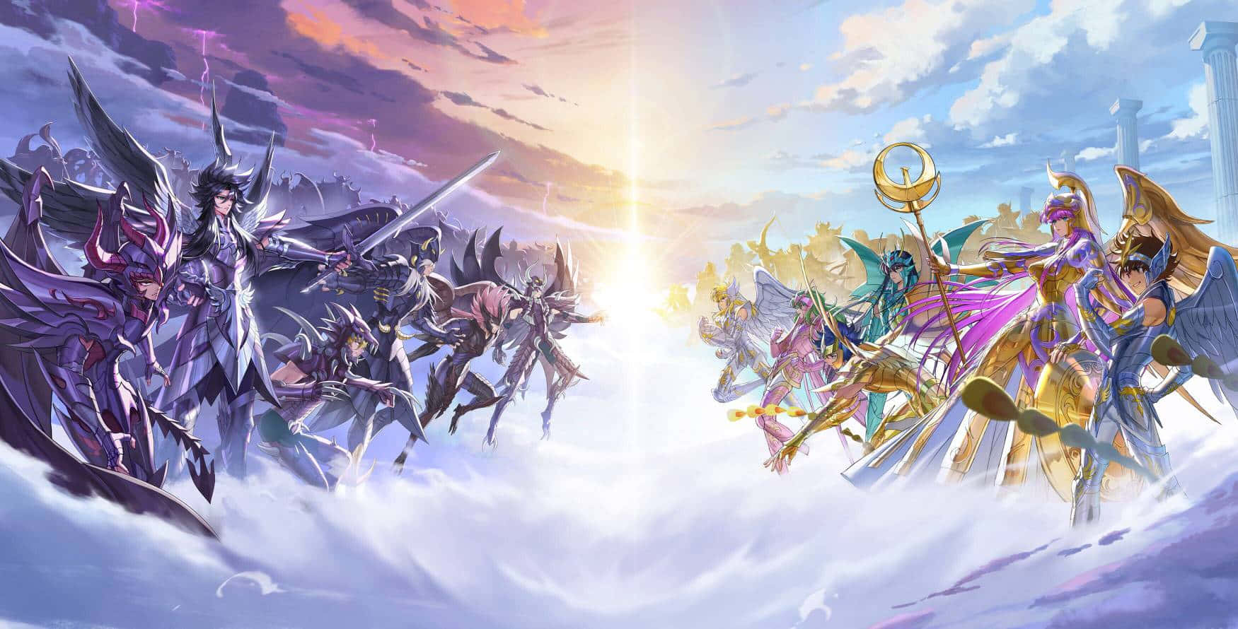 Saint Seiya Hades, armored warriors with wings, clouds, HD Desktop Wallpaper