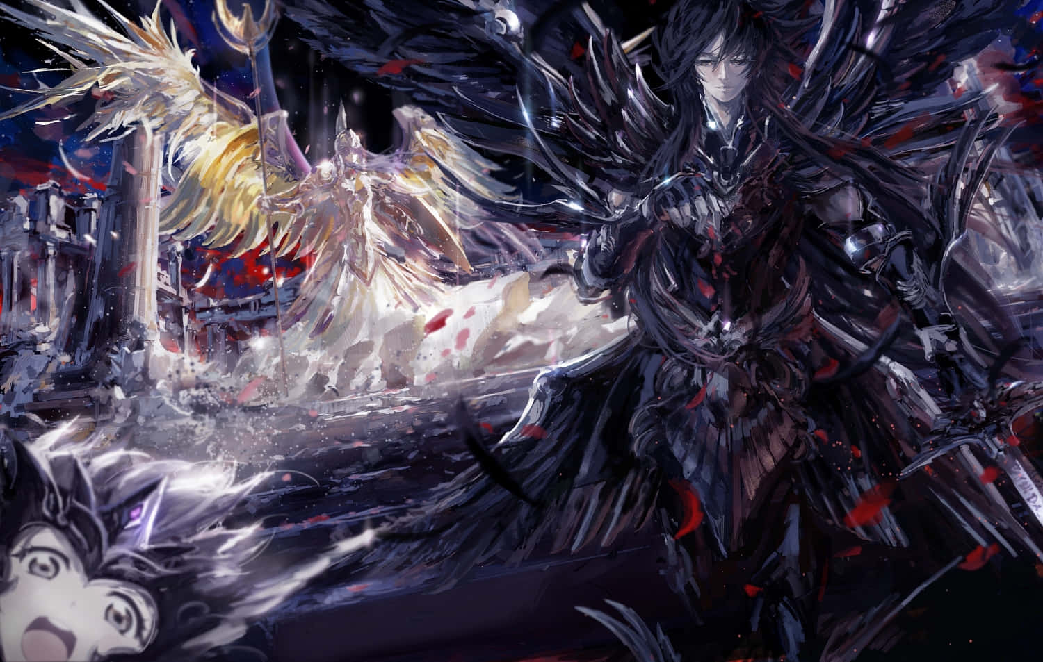 Saint Seiya Hades, dark angel, black wings, HD Desktop Wallpaper